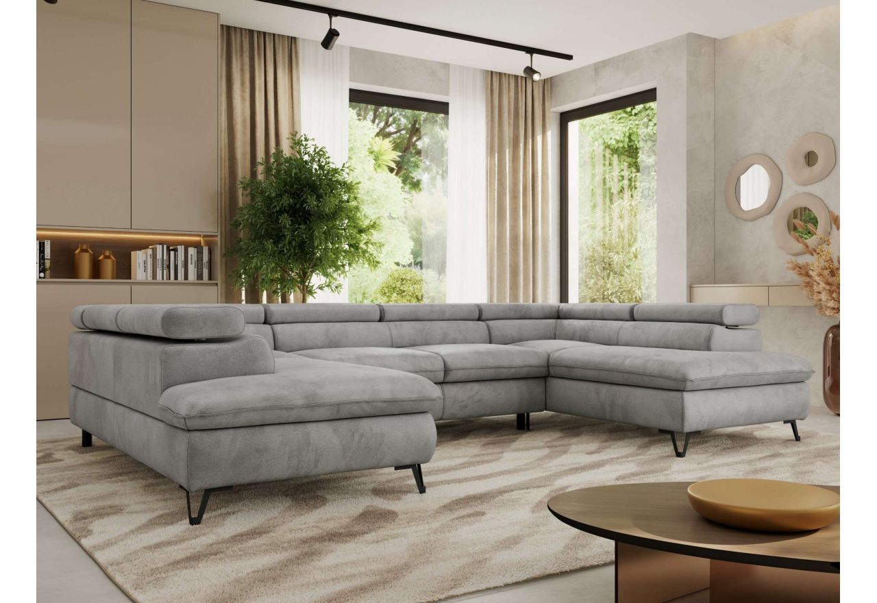 Narożnik PABLO U - uniwersalny - jasnoszary, welwet - topper Visco