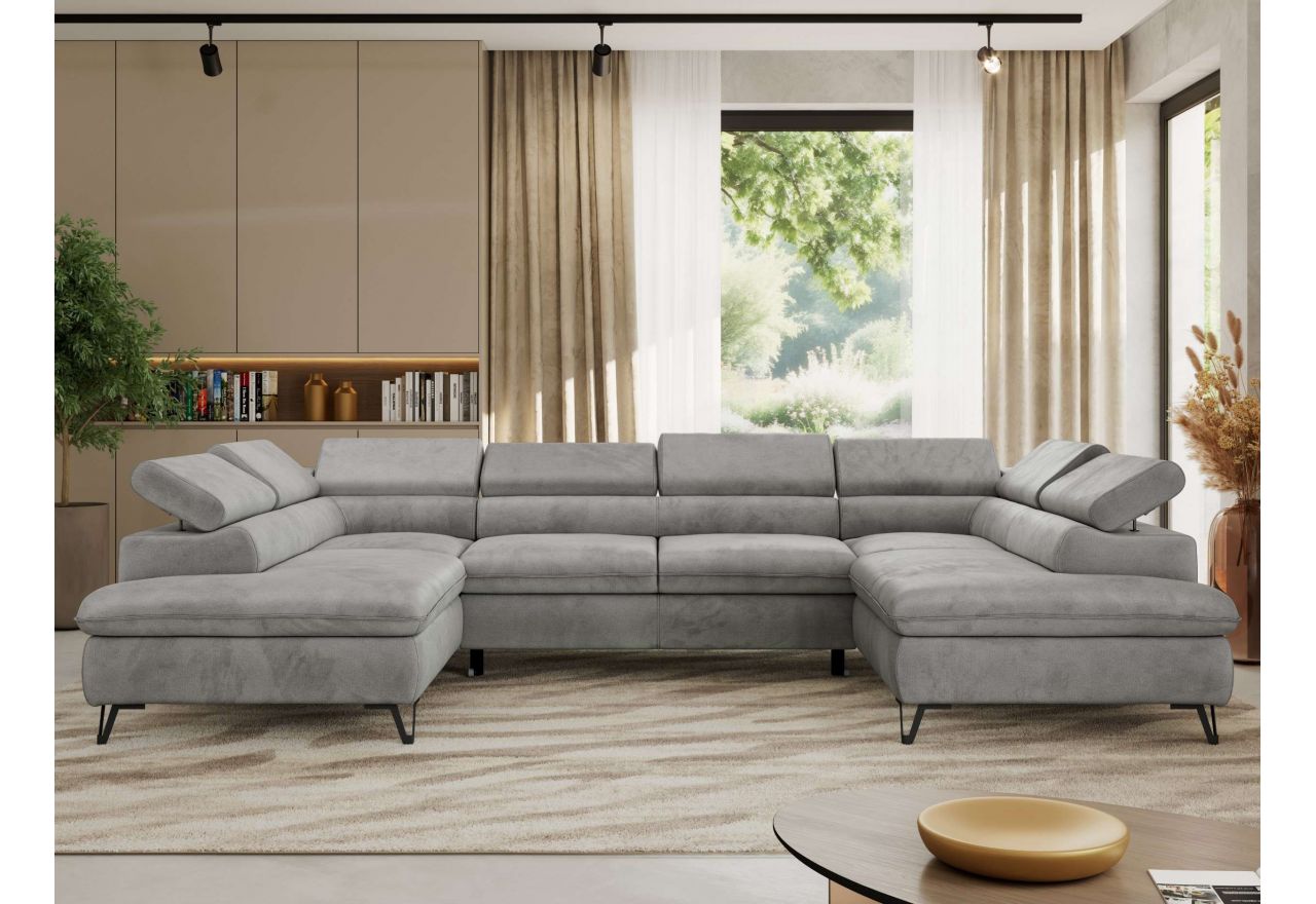 Narożnik PABLO U - uniwersalny - jasnoszary, welwet - topper Visco