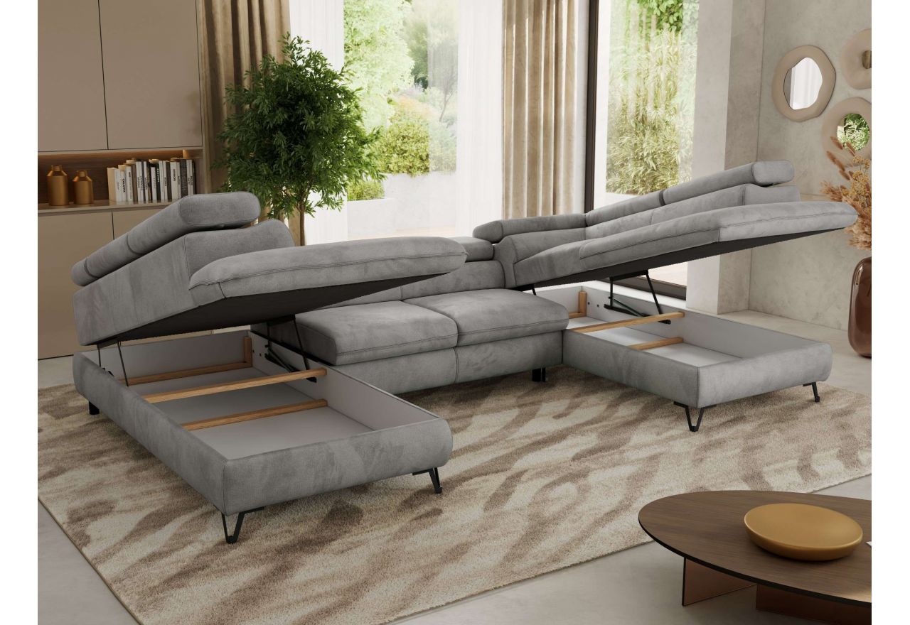 Narożnik PABLO U - uniwersalny - jasnoszary, welwet - topper Visco