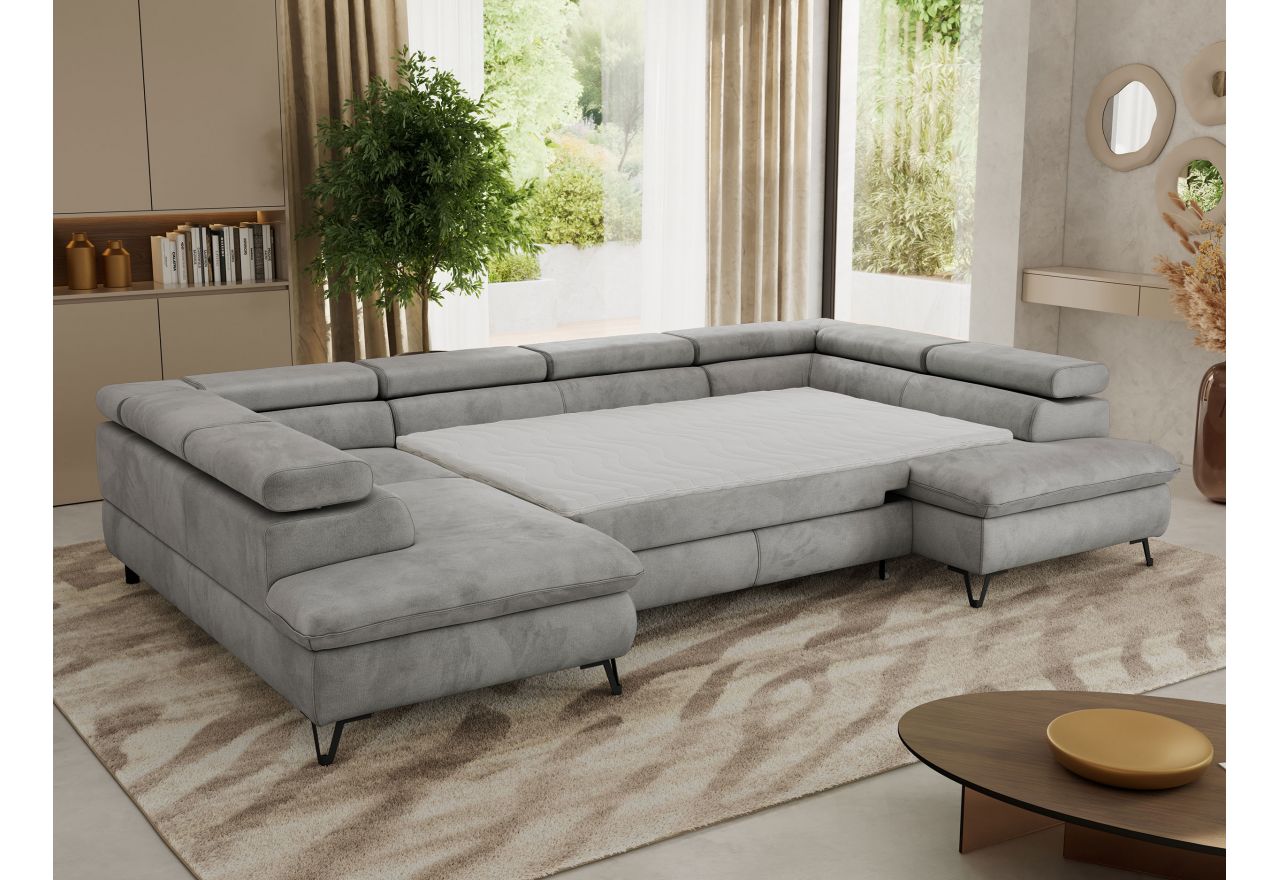 Narożnik PABLO U - uniwersalny - jasnoszary, welwet - topper Visco