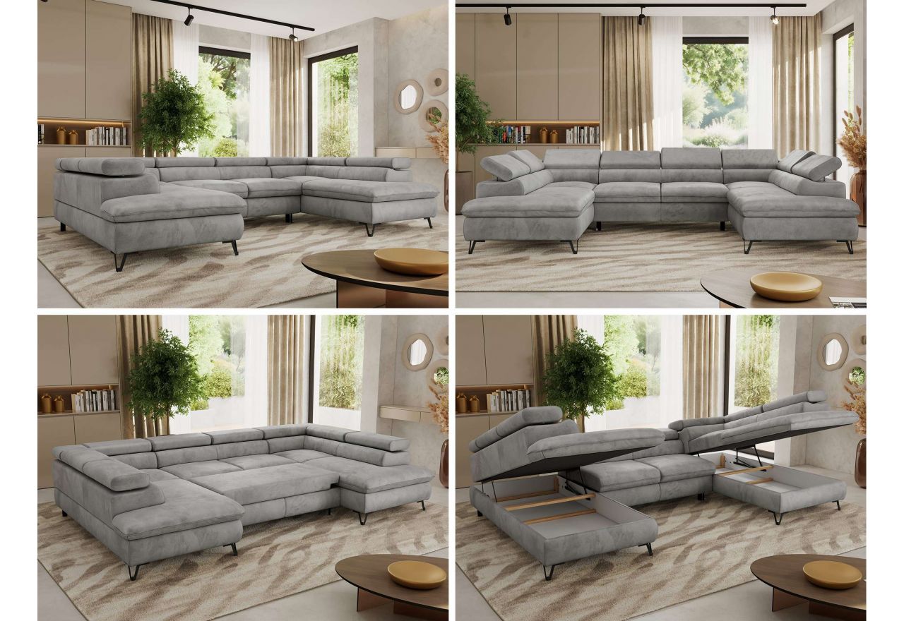 Narożnik PABLO U - uniwersalny - jasnoszary, welwet - topper Visco