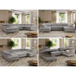 Narożnik PABLO U - uniwersalny - jasnoszary, welwet - topper Visco