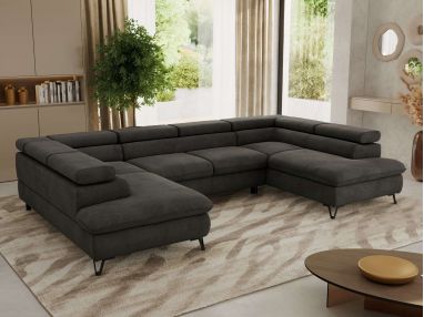 Narożnik PABLO U - uniwersalny - ciemnoszary, welwet - topper Visco