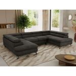 Narożnik PABLO U - uniwersalny - ciemnoszary, welwet - topper Visco