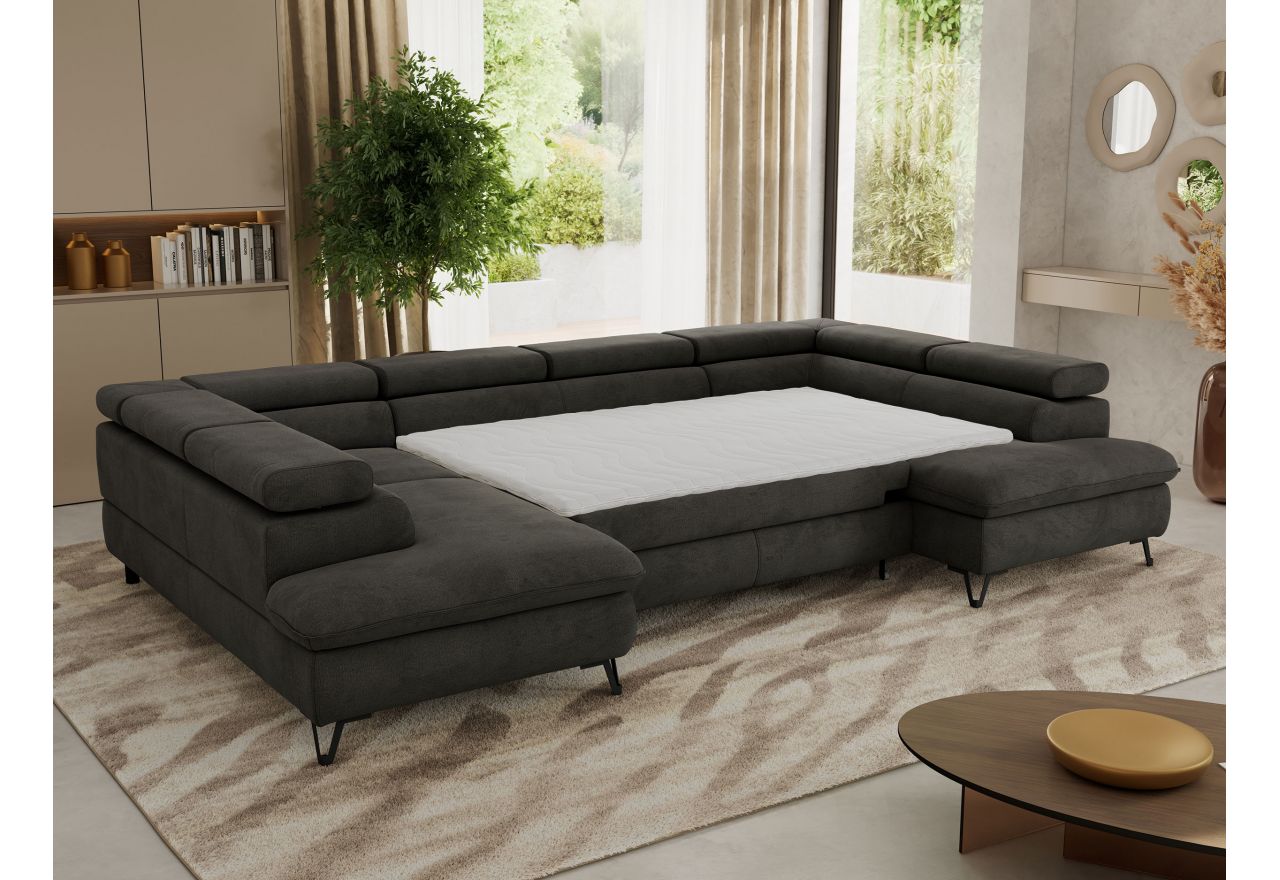 Narożnik PABLO U - uniwersalny - ciemnoszary, welwet - topper Visco