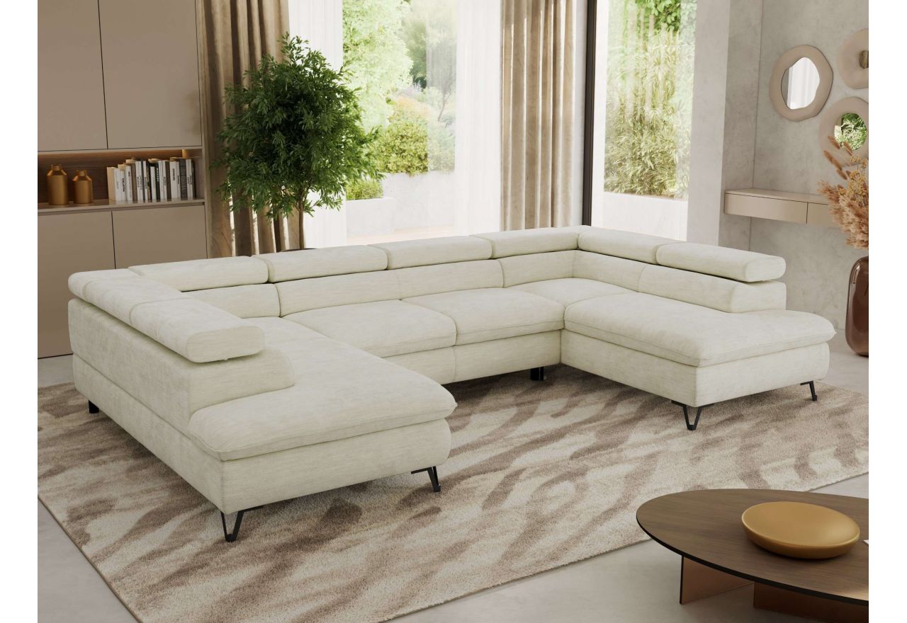 Narożnik PABLO U - uniwersalny - kremowy, szenil gładki - topper Visco