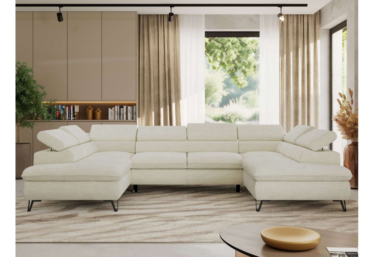 Narożnik PABLO U - uniwersalny - kremowy, szenil gładki - topper Visco