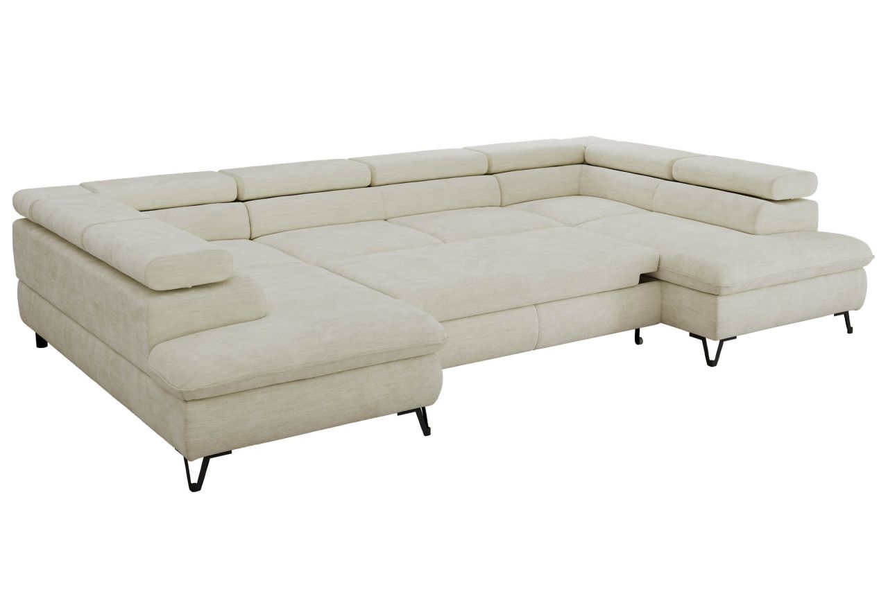 Narożnik PABLO U - uniwersalny - kremowy, szenil gładki - topper Visco