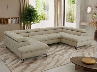 Narożnik PABLO U - uniwersalny - beżowy, szenil gładki - topper Visco