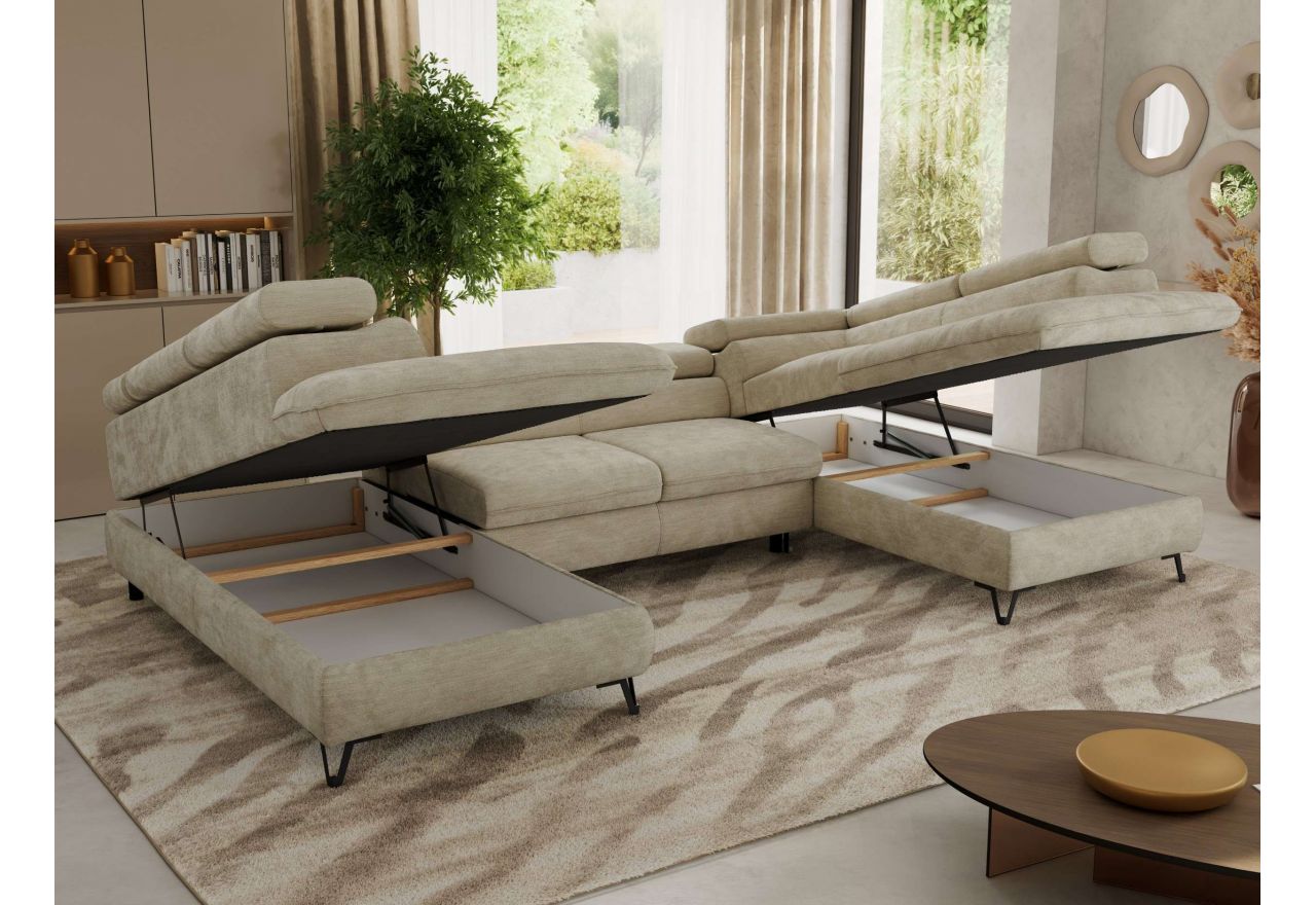 Narożnik PABLO U - uniwersalny - beżowy, szenil gładki - topper Visco