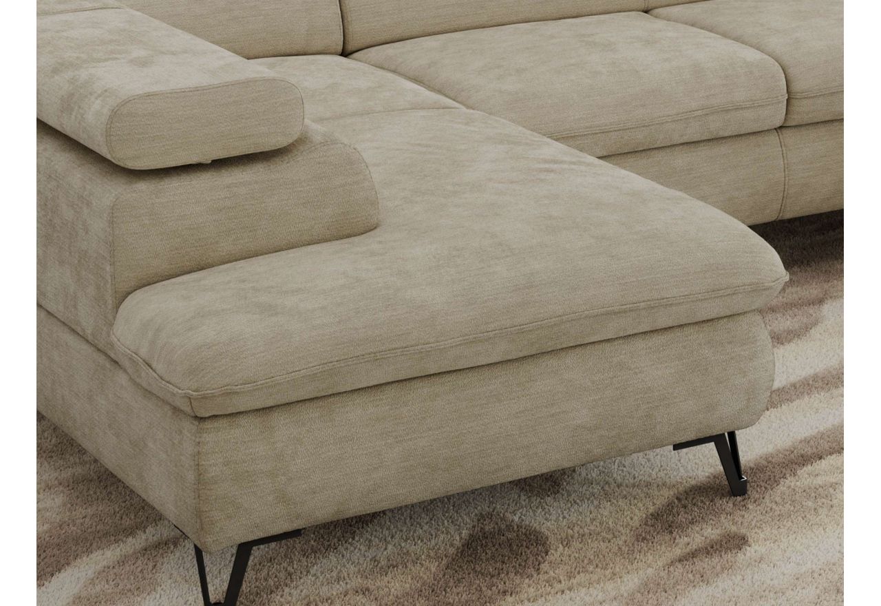 Narożnik PABLO U - uniwersalny - beżowy, szenil gładki - topper Visco