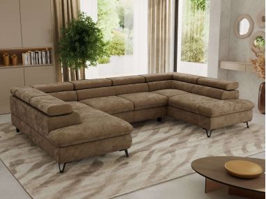 Narożnik PABLO U - uniwersalny - brązowy, szenil gładki - topper Visco