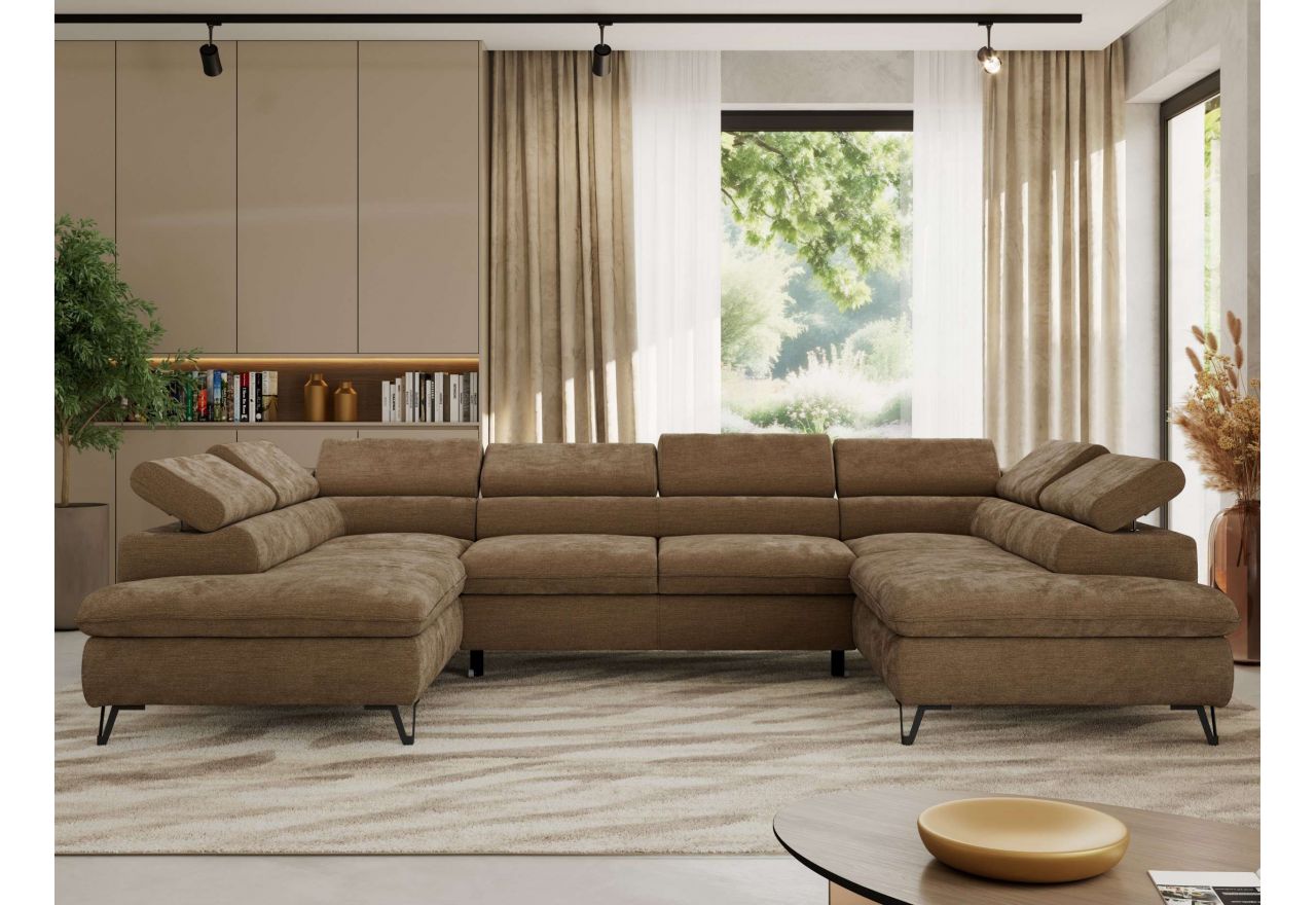 Narożnik PABLO U - uniwersalny - brązowy, szenil gładki - topper Visco