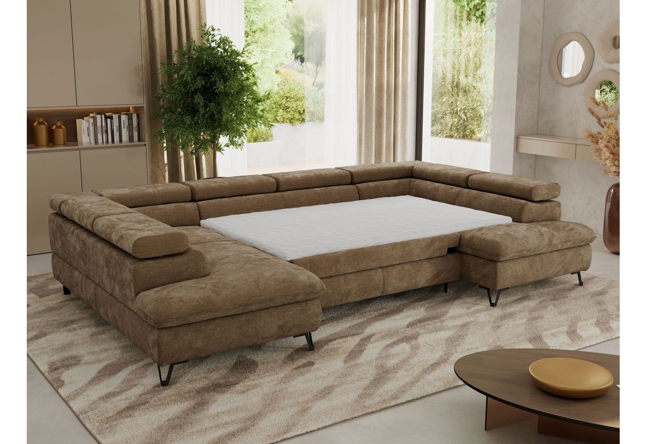 Narożnik PABLO U - uniwersalny - brązowy, szenil gładki - topper Visco