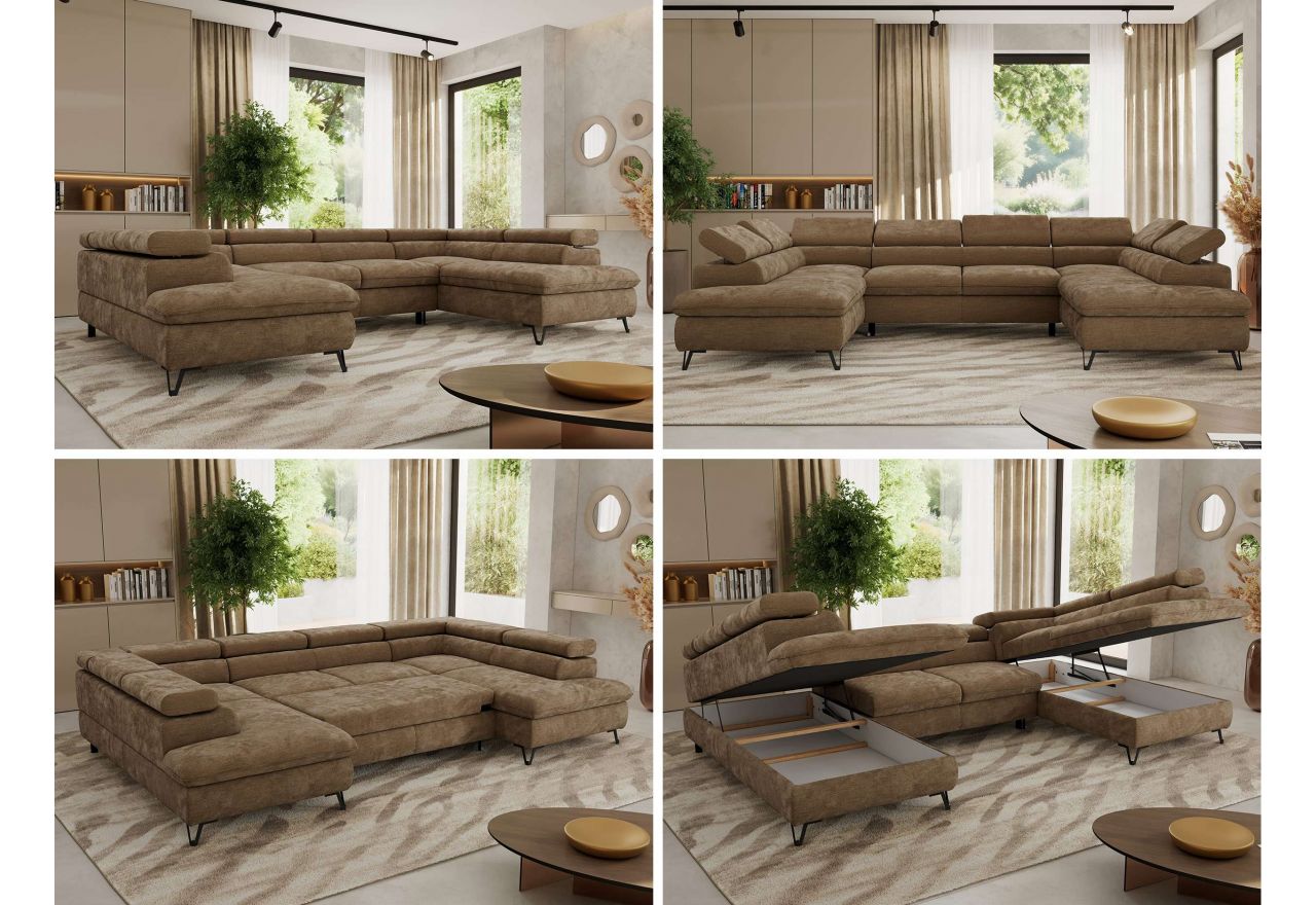 Narożnik PABLO U - uniwersalny - brązowy, szenil gładki - topper Visco