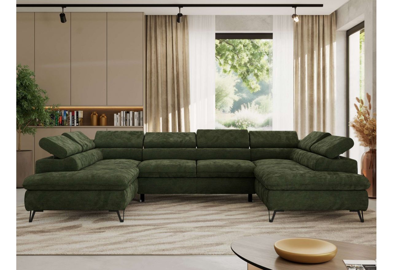 Narożnik PABLO U - uniwersalny - ciemnozielony, szenil gładki - topper Visco