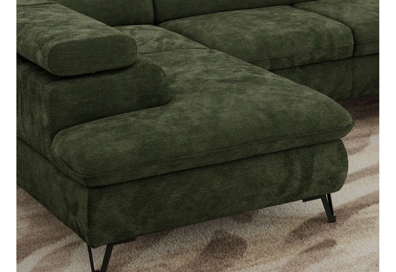 Narożnik PABLO U - uniwersalny - ciemnozielony, szenil gładki - topper Visco