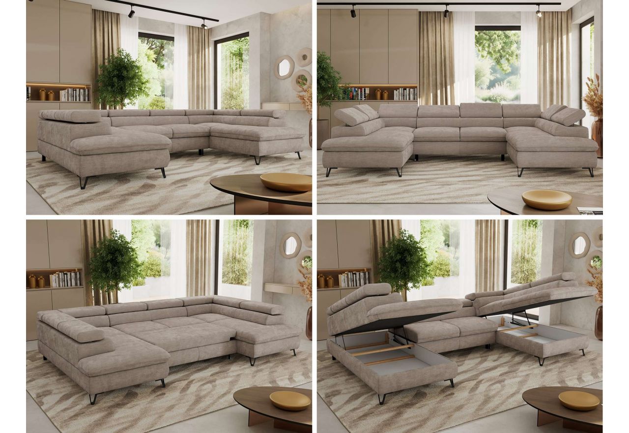 Narożnik PABLO U - uniwersalny - jasnoszary, szenil gładki - topper Visco