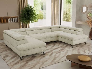 Narożnik PABLO U - uniwersalny - kremowy, szenil grubo tkany - topper Visco