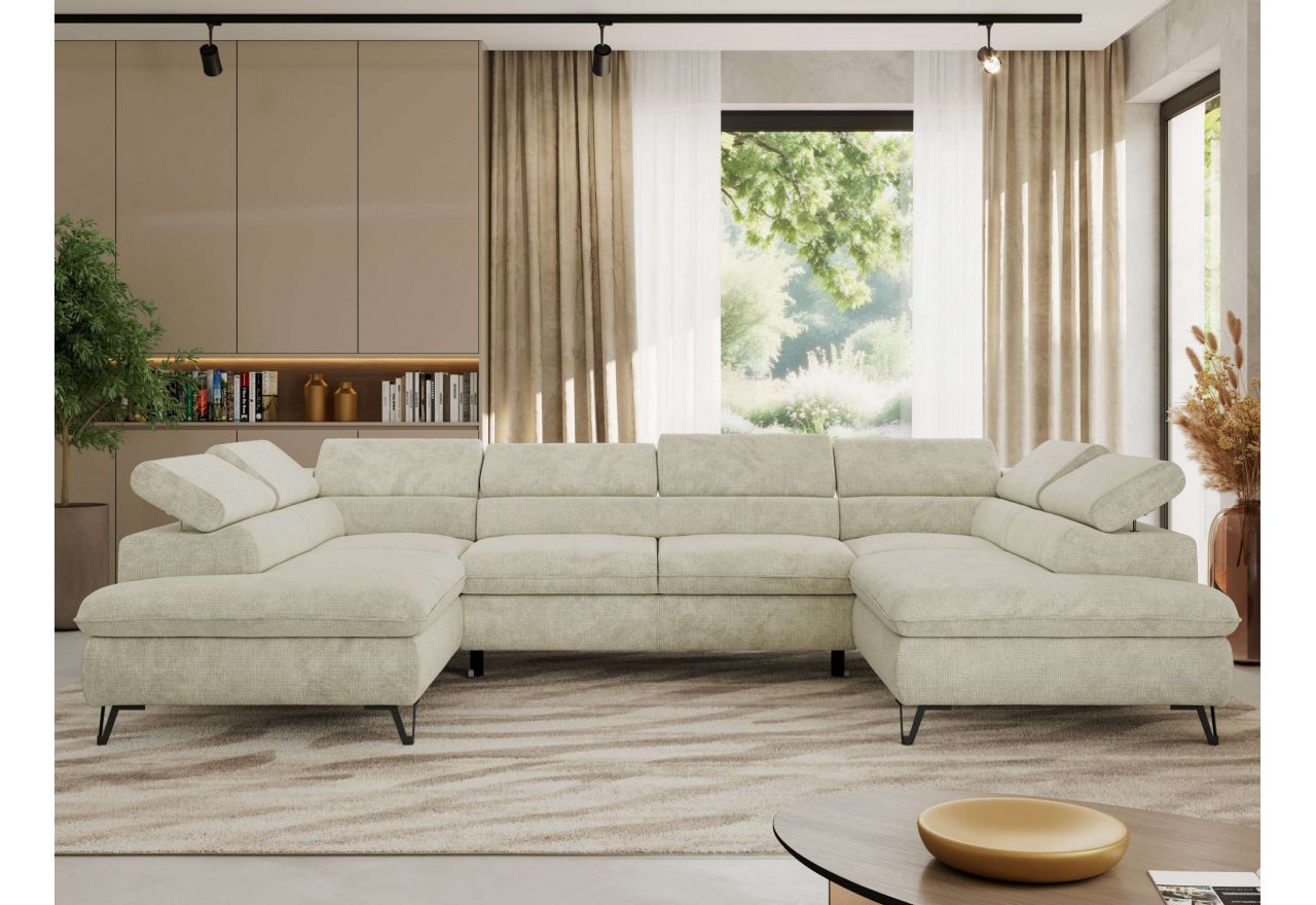 Narożnik PABLO U - uniwersalny - kremowy, szenil grubo tkany - topper Visco