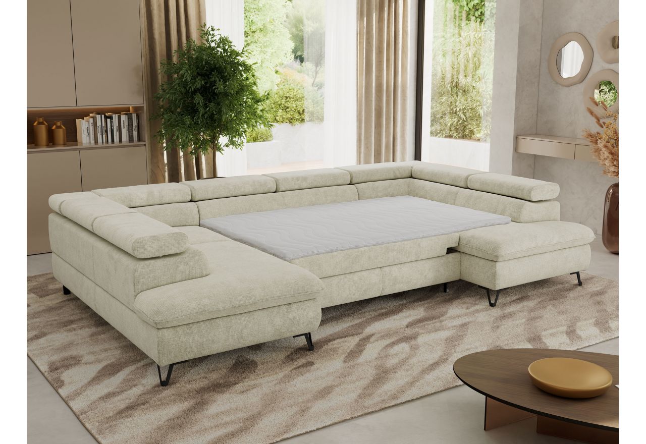 Narożnik PABLO U - uniwersalny - kremowy, szenil grubo tkany - topper Visco