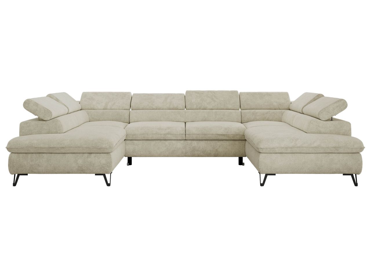 Narożnik PABLO U - uniwersalny - kremowy, szenil grubo tkany - topper Visco