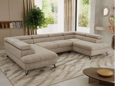 Narożnik PABLO U - uniwersalny - beżowy, szenil grubo tkany - topper Visco