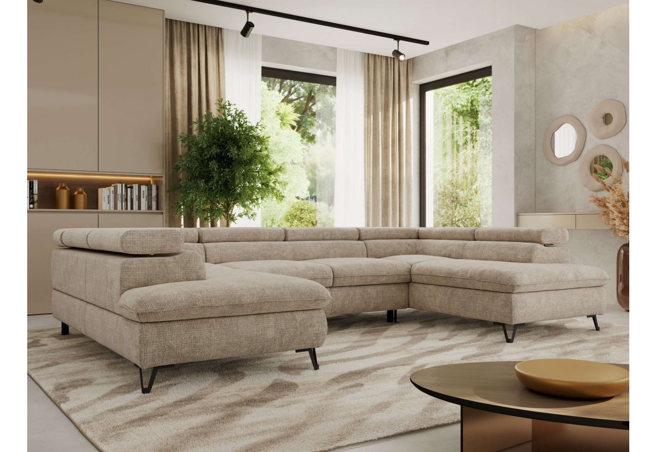 Narożnik PABLO U - uniwersalny - beżowy, szenil grubo tkany - topper Visco