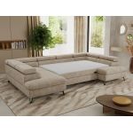 Narożnik PABLO U - uniwersalny - beżowy, szenil grubo tkany - topper Visco