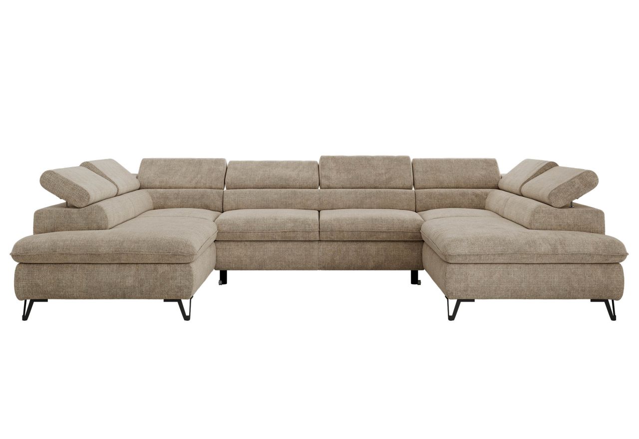 Narożnik PABLO U - uniwersalny - beżowy, szenil grubo tkany - topper Visco