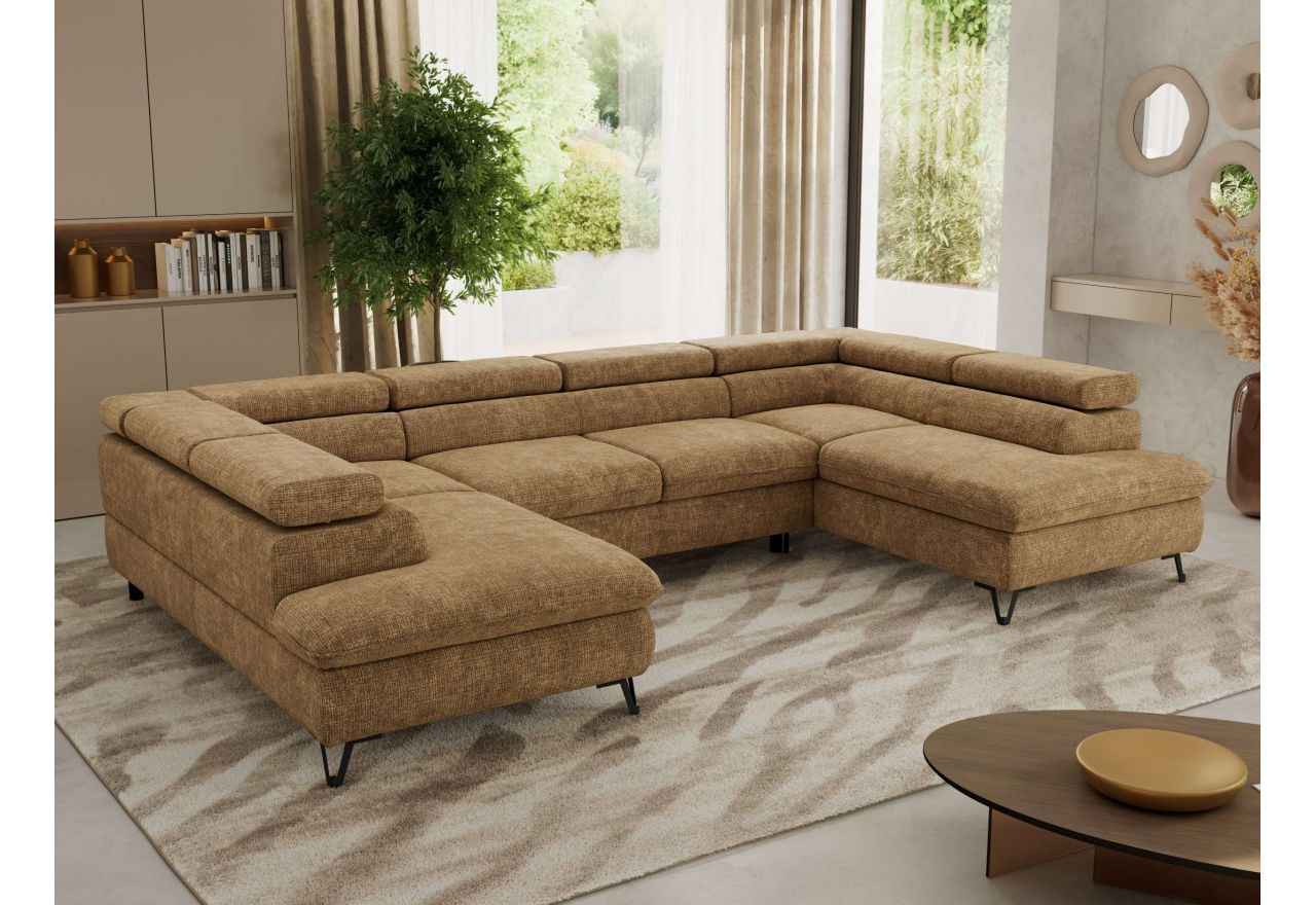 Narożnik PABLO U - uniwersalny - jasnobrązowy, szenil grubo tkany - topper Visco