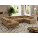 Narożnik PABLO U - uniwersalny - jasnobrązowy, szenil grubo tkany - topper Visco