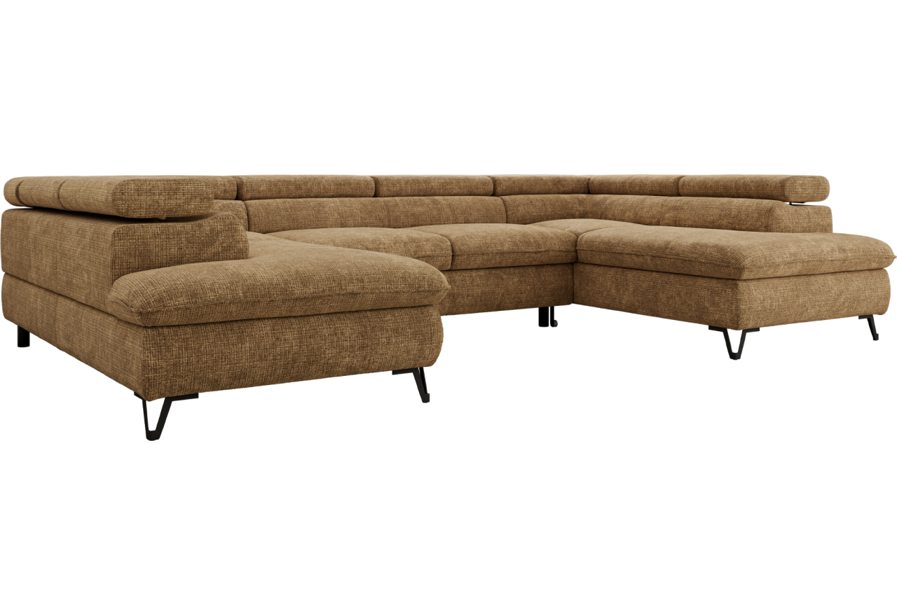 Narożnik PABLO U - uniwersalny - jasnobrązowy, szenil grubo tkany - topper Visco