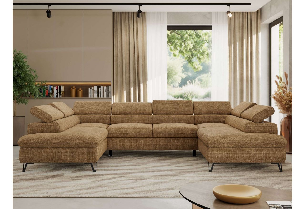 Narożnik PABLO U - uniwersalny - jasnobrązowy, szenil grubo tkany - topper Visco