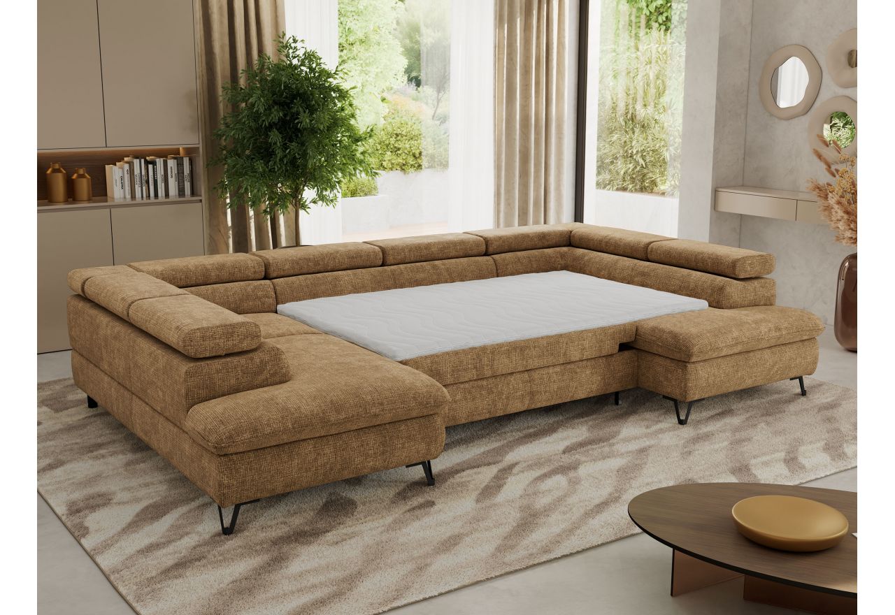 Narożnik PABLO U - uniwersalny - jasnobrązowy, szenil grubo tkany - topper Visco