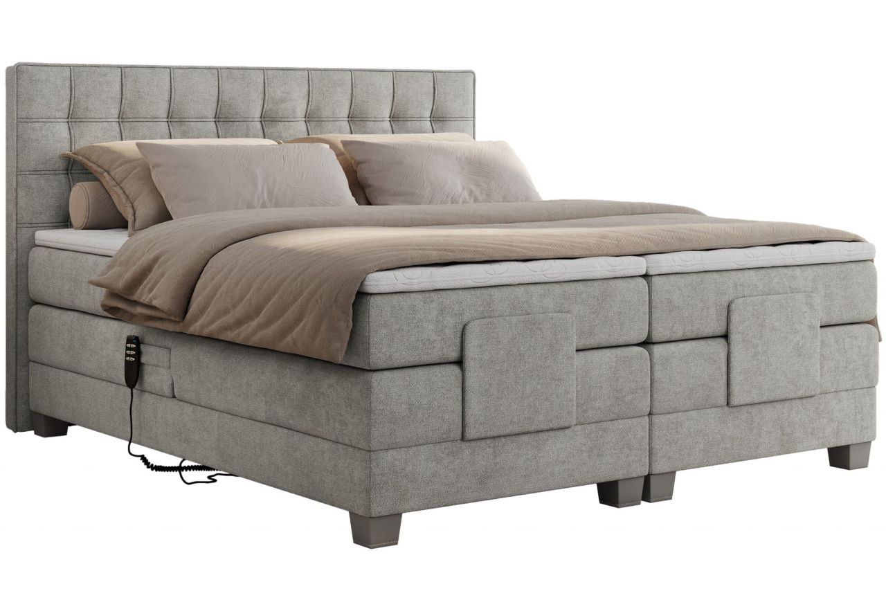 Łóżko kontynentalne, elektrycznie sterowane z pilota - ELECTRO 180x200 - Matana 01 - jasny szary - OUTLET