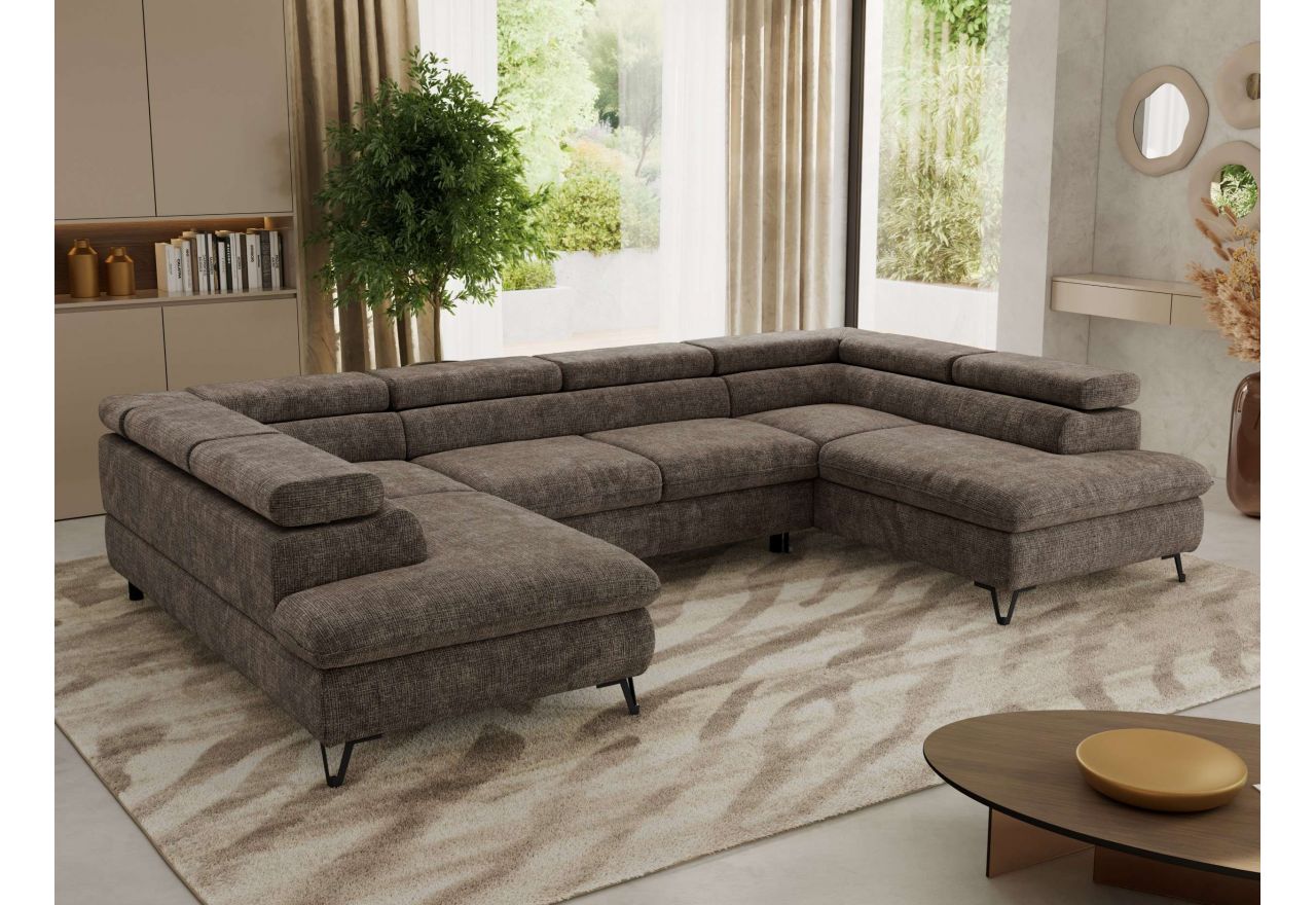 Narożnik PABLO U - uniwersalny - brązowy, szenil grubo tkany - topper Visco