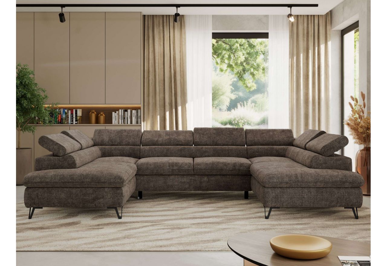 Narożnik PABLO U - uniwersalny - brązowy, szenil grubo tkany - topper Visco