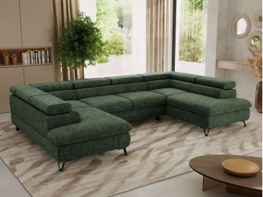 Narożnik PABLO U - uniwersalny - ciemnozielony, szenil grubo tkany - topper Visco