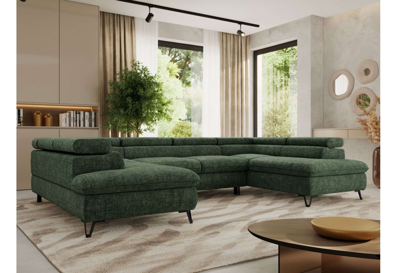 Narożnik PABLO U - uniwersalny - ciemnozielony, szenil grubo tkany - topper Visco