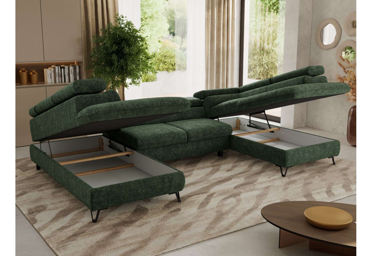 Narożnik PABLO U - uniwersalny - ciemnozielony, szenil grubo tkany - topper Visco