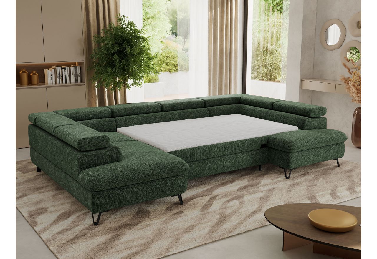 Narożnik PABLO U - uniwersalny - ciemnozielony, szenil grubo tkany - topper Visco