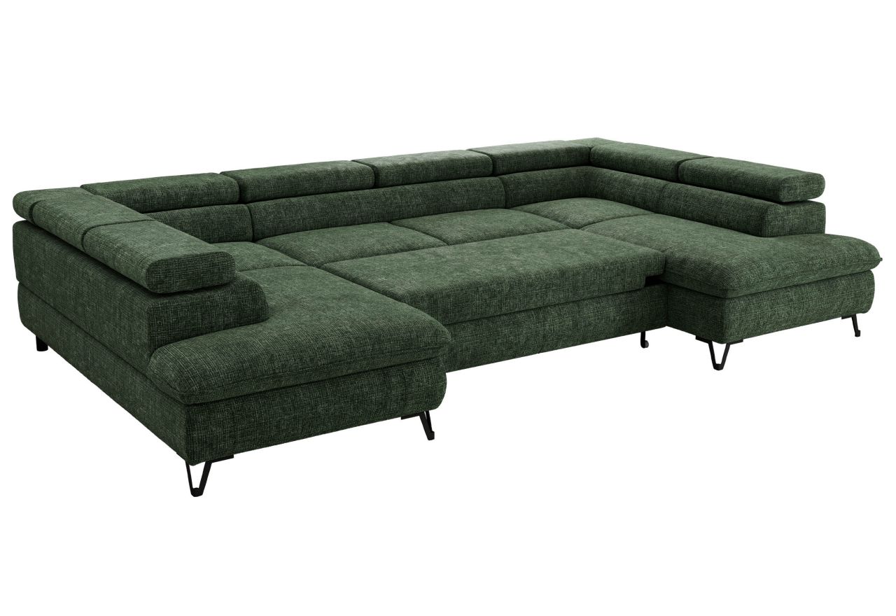 Narożnik PABLO U - uniwersalny - ciemnozielony, szenil grubo tkany - topper Visco