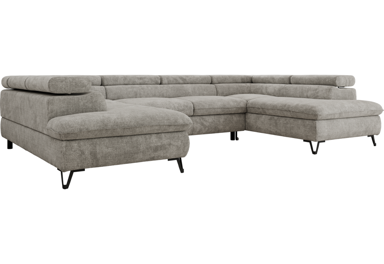 Narożnik PABLO U - uniwersalny - jasnoszary, szenil grubo tkany - topper Visco