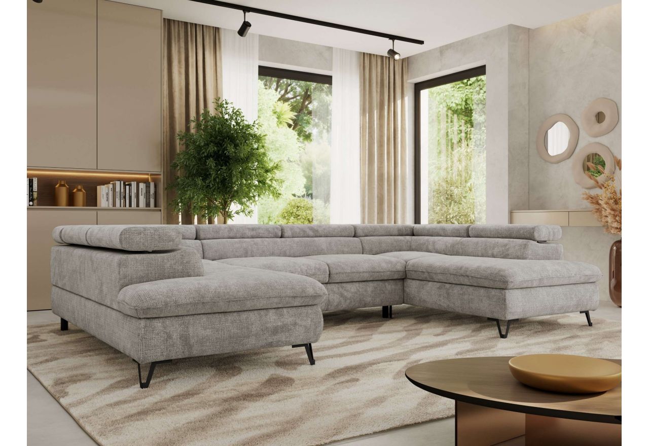 Narożnik PABLO U - uniwersalny - jasnoszary, szenil grubo tkany - topper Visco