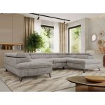 Narożnik PABLO U - uniwersalny - jasnoszary, szenil grubo tkany - topper Visco