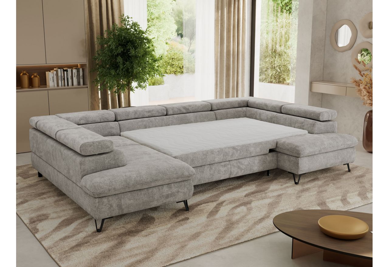 Narożnik PABLO U - uniwersalny - jasnoszary, szenil grubo tkany - topper Visco