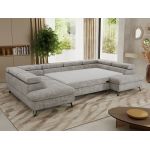 Narożnik PABLO U - uniwersalny - jasnoszary, szenil grubo tkany - topper Visco