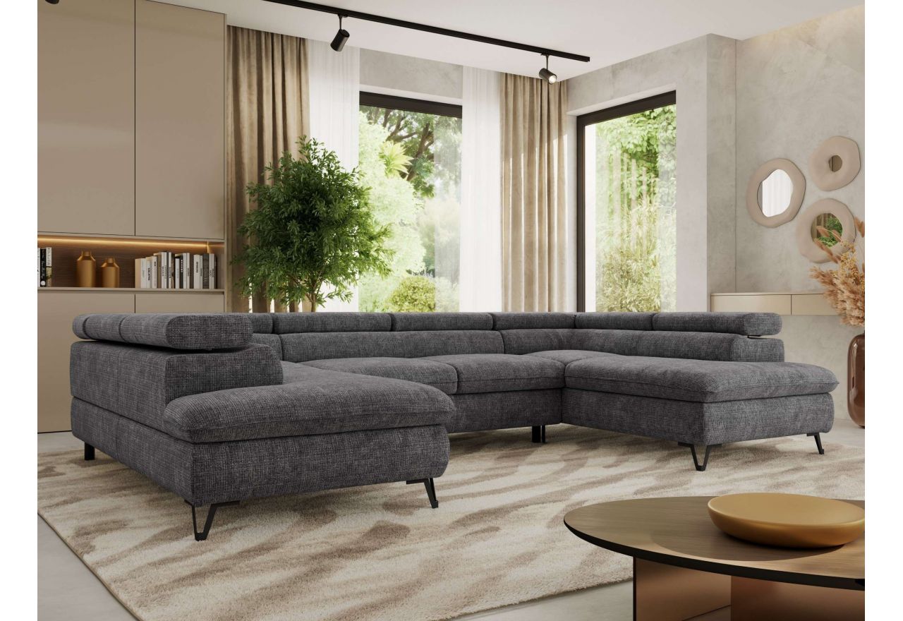 Narożnik PABLO U - uniwersalny - ciemnoszary, szenil grubo tkany - topper Visco