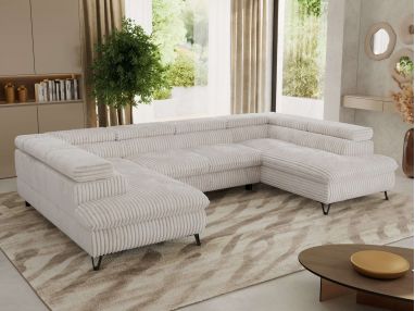 Narożnik PABLO U - uniwersalny - beżowy, sztruks - topper Visco